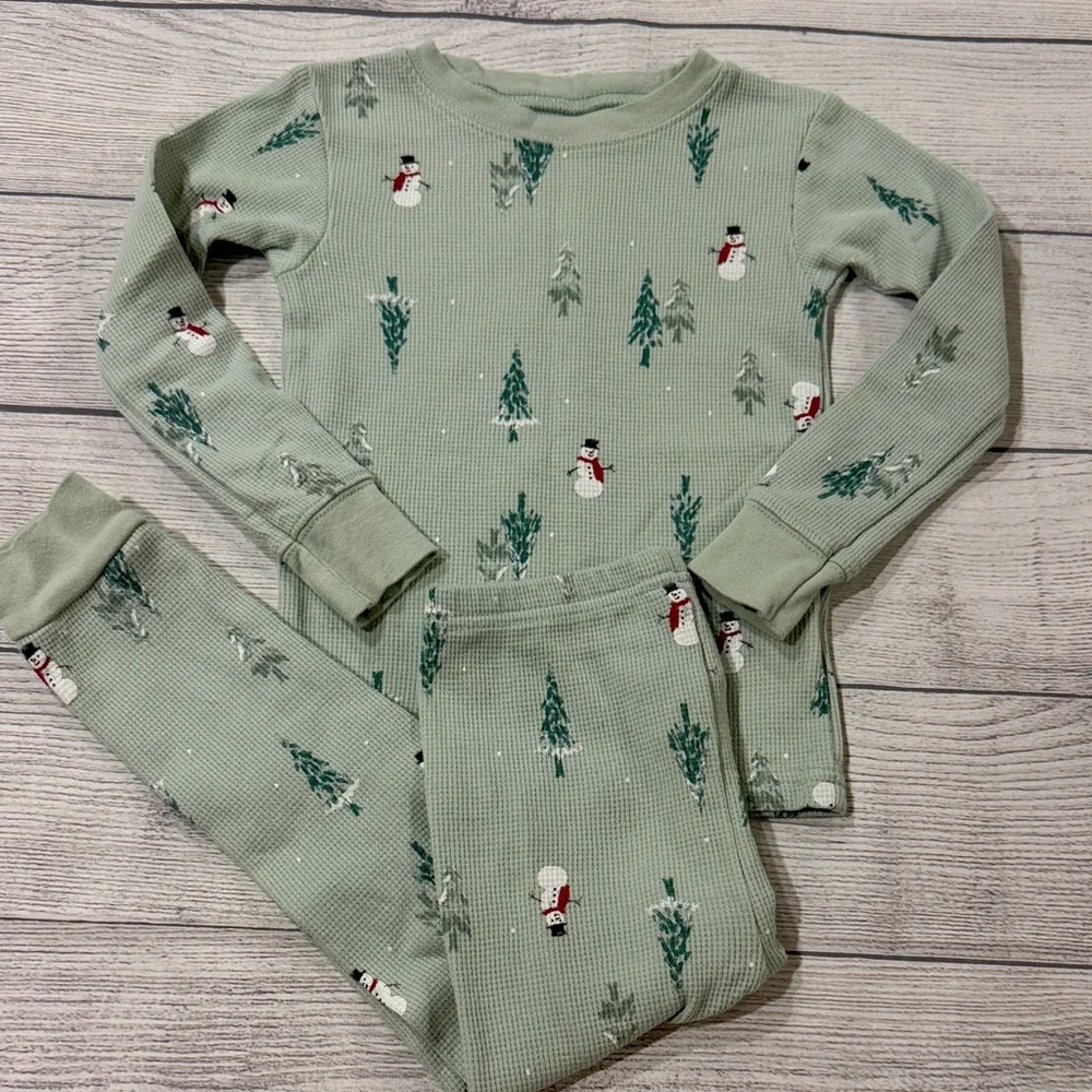 Carter's Toddler Girls Green Snowman Pajama Set